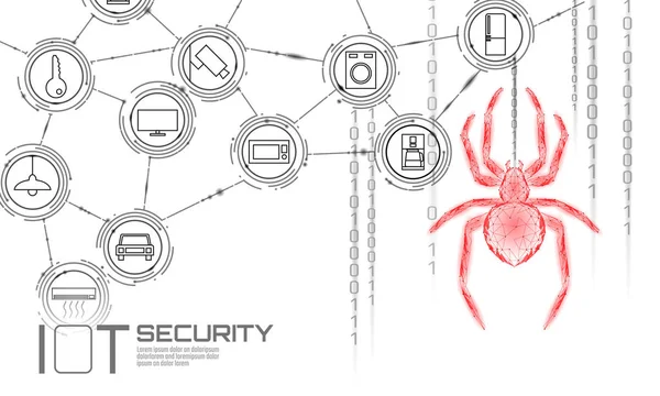 IOT Cybersecurity spider concept. Безопасность персональных данных Интернет вещей умный дом кибератаки. Инновационная векторная иллюстрация системы защиты от хакерских атак — стоковый вектор