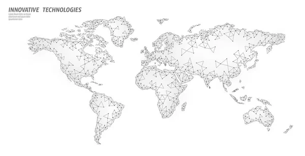 Faible poly Carte du monde planète Terre connexion commerciale mondiale. Réseau en ligne Europe Afrique Amérique continents. Partenariat international communication mondialisation polygonale illustration vectorielle — Image vectorielle