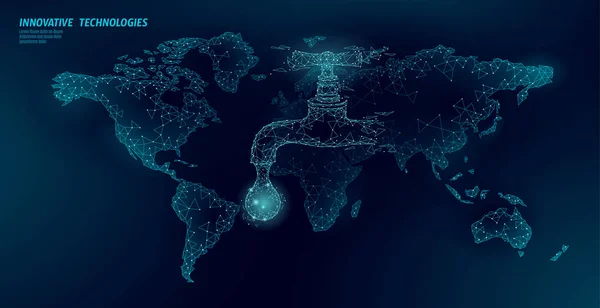 Šetřit vodou globální nízký Poly koncept. Ekologicko-polygonální trojúhelník ekologie planety země svět mapa na moři bezpečnostní prapor. Únik vody oprava příroda globální péče o životní prostředí Světový den vektorový ilustrace — Stockový vektor