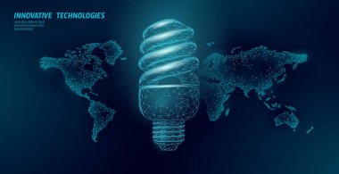Kompakt floresan lamba enerji tasarrufu kavramı. Polygonal düşük Poly dünya Planet küre haritası. Ekolojik enerji güç illüstrasyon kavramı kaydetmek vektör yeşil çevre