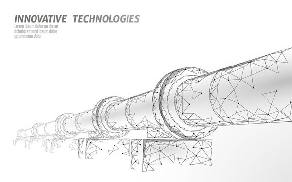 Oil pipeline low poly business concept. Finance economy polygonal petrol production. Petroleum fuel industry transportation line connection dots blue vector illustration