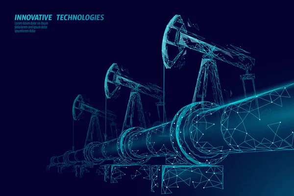 Ölpipeline Low-Poly-Geschäftskonzept. Finanzwirtschaft polygonale Benzinproduktion. Erdöl Kraftstoffindustrie Transport Linie Verbindung Punkte blauer Vektor Illustration — Stockvektor