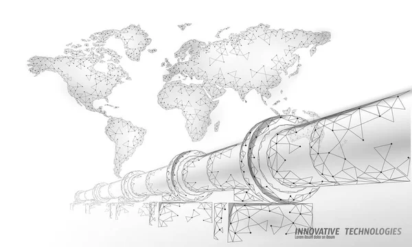 Oleoduto conceito de negócio mapa mundo. Economia financeira produção de gasolina poligonal. Petróleo combustível indústria transporte linha conexão pontos branco vetor ilustração —  Vetores de Stock