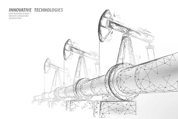 Oil pipeline low poly business concept. Finance economy polygonal petrol production. Petroleum fuel industry transportation line connection dots white vector illustration — Stock Vector