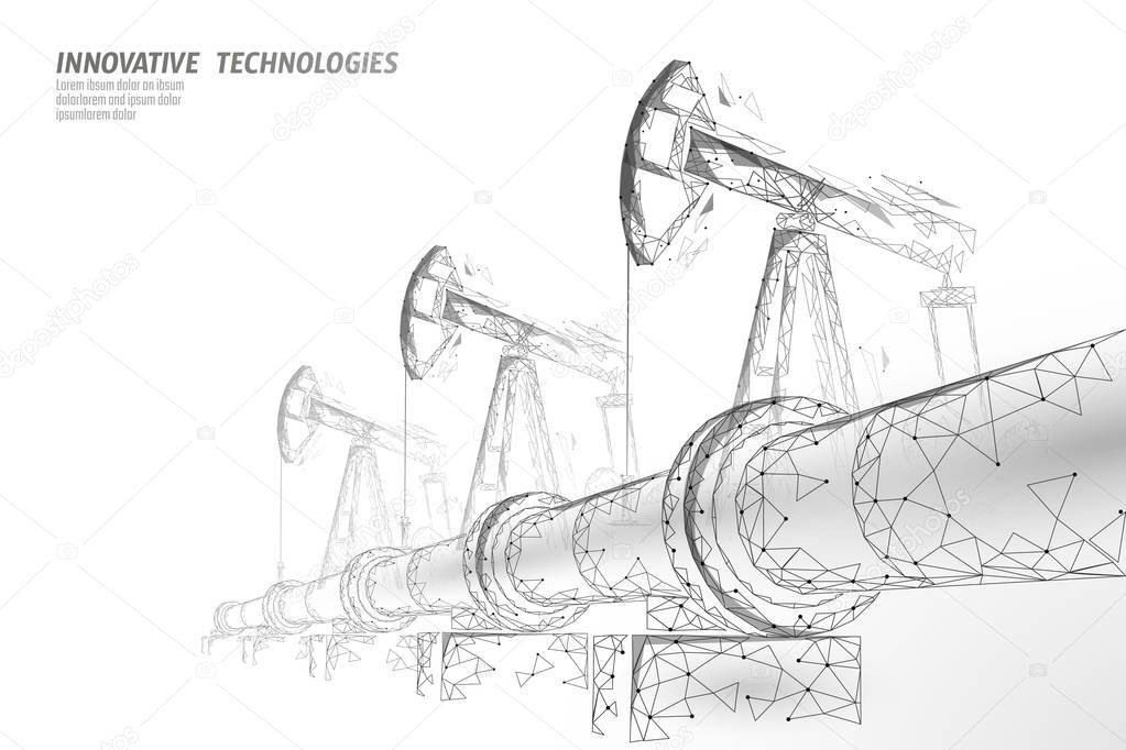 Oil pipeline low poly business concept. Finance economy polygonal petrol production. Petroleum fuel industry transportation line connection dots white vector illustration