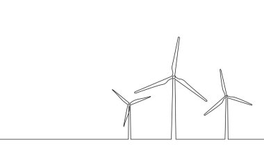 Tek sürekli çizgi sanat Rüzgar jeneratörü. Ekoloji yeşil enerji elektrik kaydedin. Yel değirmeni kule bir kroki anahat vektör çizim çizim