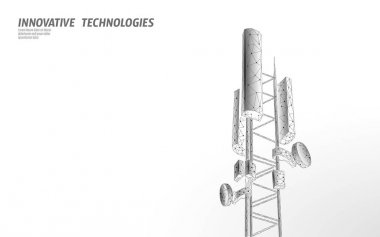 3d baz istasyonu alıcısı. telekomünikasyon kulesi 5g çokgen tasarım küresel bağlantı bilgi vericisi. Mobil radyo anteni hücresel vektör illüstrasyon