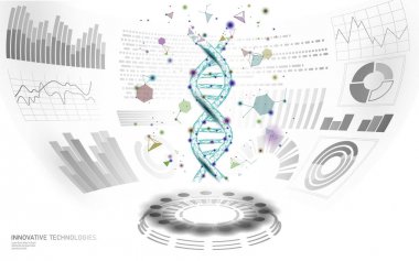 3d düşük poli gen tedavisi Dna Hud Ui ekran. Gelecek çokgen üçgen nokta çizgisi sağlıklı Mavi soyut tıp genom mühendisliği vektör illüstrasyon gelecekteki iş teknolojisi
