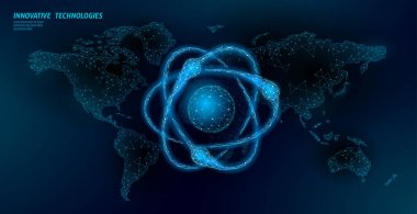 Atom parçacığı dünya haritasında iç çekiyor. Nükleer askeri silahlar küresel tehlike. Atonik güç savunma ülke güvenlik. Nükleer kol uluslararası şiddet antlaşması kavramı vektör illüstrasyon
