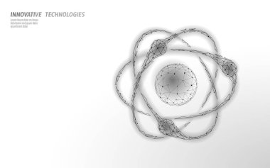 Atom yapısı bilim işareti. E-öğrenme uzaktan eğitim mezunu online kavram. Düşük poli 3d render fizik kimya tasarım afiş şablonu. İnternet eğitimi dersi derece vektör illüstrasyon