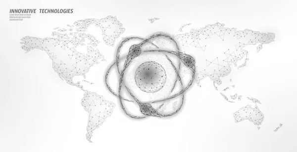 Soupir des particules atomiques sur la carte du monde. Armes nucléaires, danger mondial. Atonic power defense country security. Illustration vectorielle du concept de traité international sur la violence nucléaire — Image vectorielle