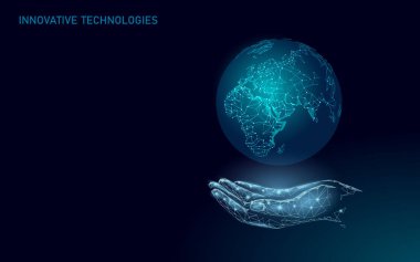 Gezegen dünya ekoloji seve. El dikkatli küresel doğa eko kavramı tutarak. Orta Doğu Afrika Avrupa tarafı ülkeler. Dünya çözünürlüğü modern teknoloji vektör illüstrasyon kaydedin