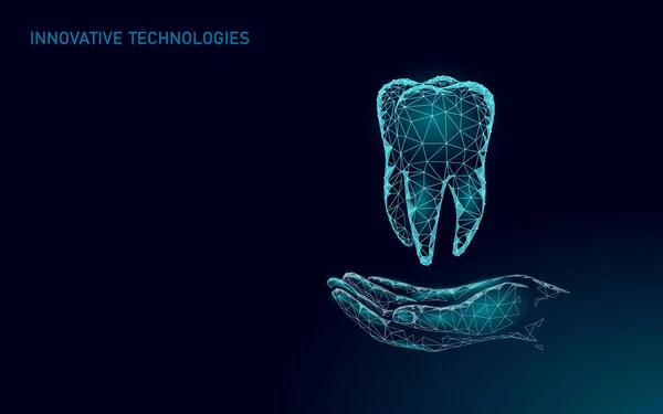 Médico sano diente humano 3d. Modelo de medicina baja poli. Concepto médico en línea. Aplicación de consulta médica. Web odontólogo estomatólogo moderna tecnología vector ilustración — Archivo Imágenes Vectoriales