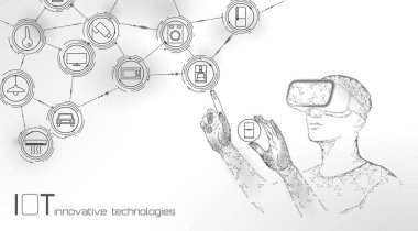 Vr gözlük yenilik teknoloji konsepti ile modern çalışma şeylerin Internet. Kablosuz iletişim artırılmış gerçeklik ağı Iot Ict. Ev akıllı sistem otomasyon vektör illüstrasyon