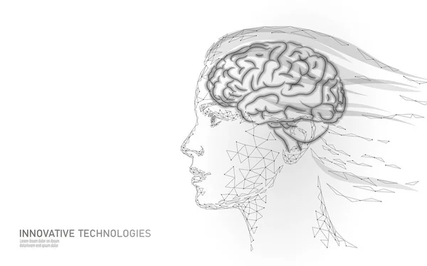 Cara feminina criatividade cerebral brainstorm. Feminismo igual capacidade mental mulher ideia forte. Baixo poli poligonal jovem menina inteligente solução de negócios vetor ilustração —  Vetores de Stock