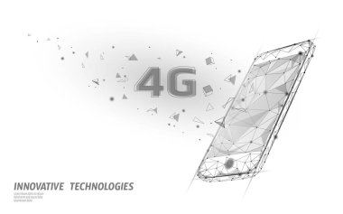 4g yeni kablosuz internet wifi bağlantısı. Smartphone mobil cihaz izometrik mavi 3d düz. Küresel ağ yüksek hızlı yenilik bağlantı veri hızı teknoloji vektör illüstrasyon