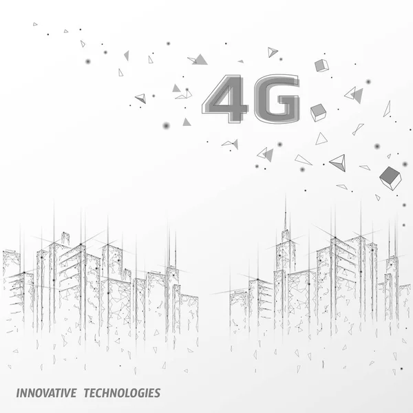 4G νέα ασύρματη σύνδεση Internet WiFi. Αστικά κτήρια αστικό τοπίο. Εικόνα φορέα τεχνολογίας ταχύτητας δεδομένων σύνδεσης καινοτομίας παγκόσμιου δικτύου υψηλής ταχύτητας — Διανυσματικό Αρχείο