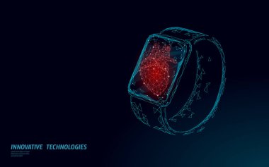Akıllı saatler Fitness Tracker sağlık cihazı. Tıp uygulaması iş kavramı. İnsan kalbi spor monitörü modern tasarım yendi. Düşük Poly Çokgen tasarım afiş vektör illüstrasyon