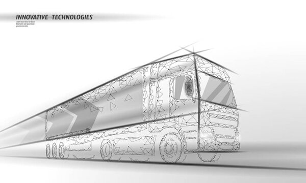 Низкий транспортный абстрактный грузовик. Лори Ван быстрая доставка логистики. Многоугольная темно-синяя индустрия скоростных автомобильных дорог
