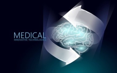 Beyin tedavi düşük poli 3d render. Uyuşturucu nootropic insan yeteneği uyarıcı akıllı ruh sağlığı. Alzheimer hastalığı ve demans hasta vektör çizim tıp bilişsel rehabilitasyon