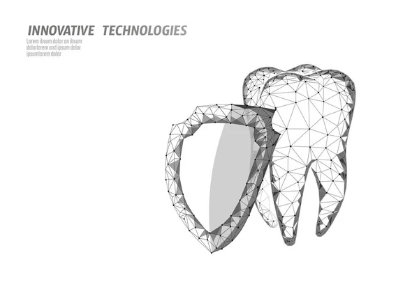 Low-Poly-Zahnschutz medizinisches Konzept. Hohlräume verhindern den Einbau von Schutzzahnpasta. Rekonstruktion des Zahnschmelzes. Polygonal gesunde Zahnheilkunde Verfahren Vektor Illustration — Stockvektor