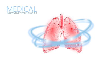 İnsan akciğerleri 3d sağlık kurtarma tıbbi kavram. Düşük poli iç organ hastalık afiş kaçının. Poligonal parlayan ilaç tedavisi tüberküloz vektör illüstrasyon