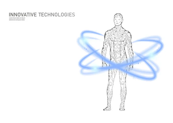 3D alacsony Polifónikus emberi test HUD kijelző orvos online. Jövőbeni technológiai orvostudomány laboratóriumi web-vizsgálat. A vér-rendszer betegség diagnosztika futurisztikus UI vektor illusztráció — Stock Vector