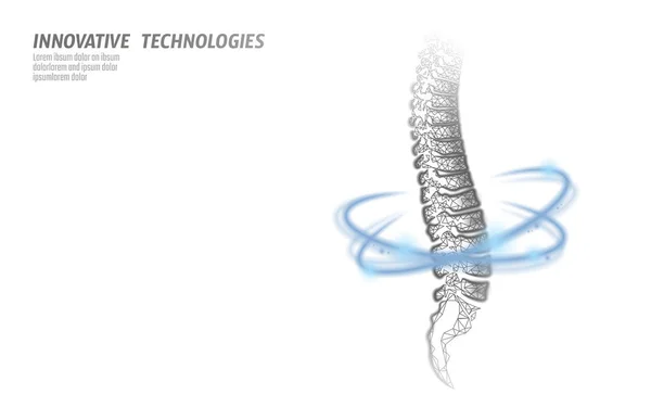 Fisioterapia recuperación de la columna vertebral humana. Cirugía del área del dolor moderna tecnología de medicina del lomo triángulos de polietileno bajo 3D renderizar ilustración vectorial — Archivo Imágenes Vectoriales