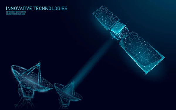 Telekommunikationssatellitenantenne. Orbital Sputnik militärischer Sicherheitsdatensender Internetverbindung. weltweit Schutz Tracking Informationen Hintergrund Vektor Illustration — Stockvektor