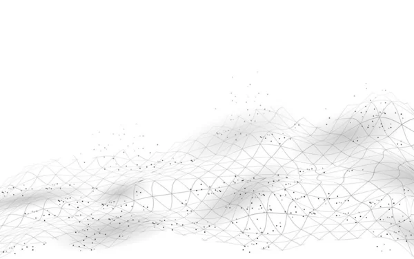 Paisaje digital abstracto Fondo azul 3D. Concepto de análisis de datos de flujo de información. Moderna malla de malla scape partícula conectada puntos vector ilustración — Vector de stock