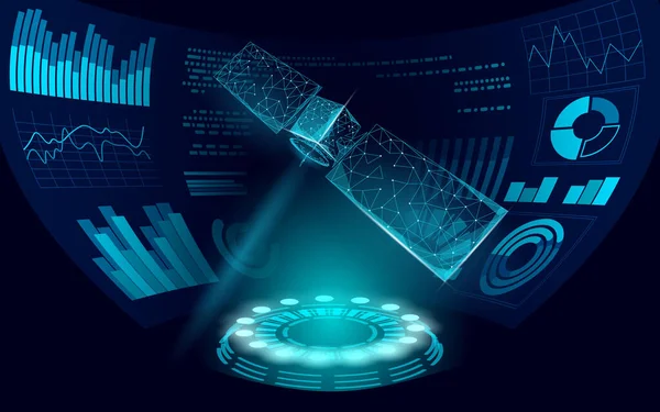 Antena de receptor de satélite de telecomunicações. Conexão de internet de transmissor de dados de segurança militar de sputnik orbital. Proteção mundial rastreamento informações fundo vetor ilustração — Vetor de Stock