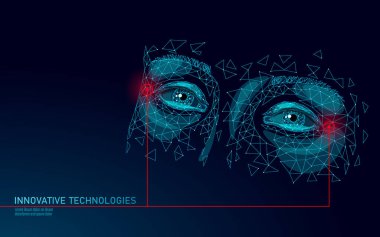 Low poly female eyelid face laser skin treatment. Rejuvenation procedure beauty salon eye care. Clinic medicine cosmetology innovation technology. 3D polygonal rendering vector illustration