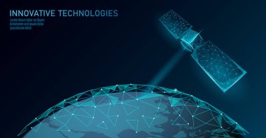 Uzayda telekomünikasyon savunma uydusu. Uydu sputnik alıcısı askeri güvenlik veri ileticisi internet bağlantısı. Dünya çapında koruma izleme bilgileri arka plan vektör çizimi