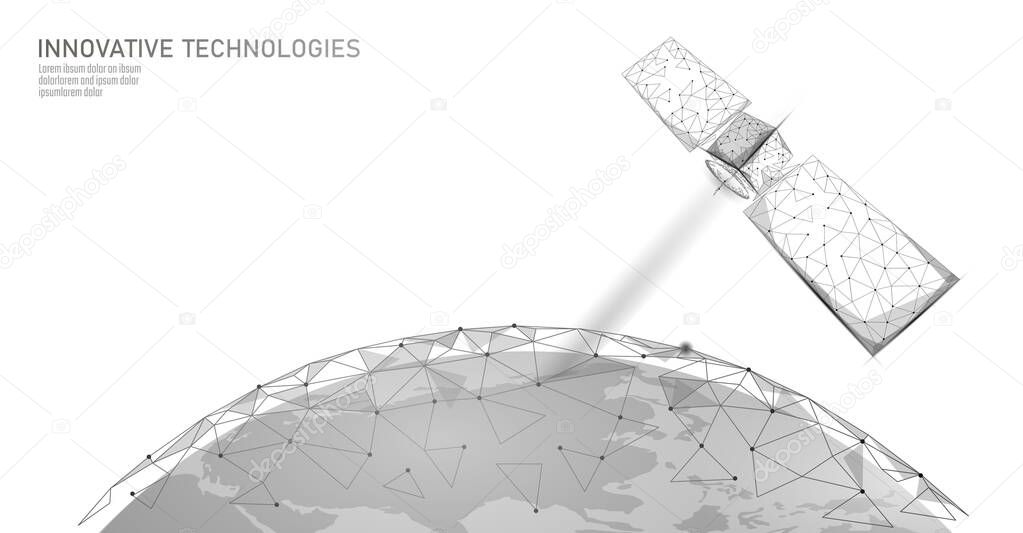 Telecommunication defense satellite in space. Orbital sputnik receiver military security data transmitter internet connection. Worldwide protection tracking information background vector illustration
