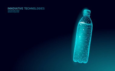 3D su şişesi çokgen pankart. Aqua sıvı paketi. Plastik şeffaf içecekler temiz doğal artezyen içme suyu. Düşük polyester modern tasarım vektörü çizimi