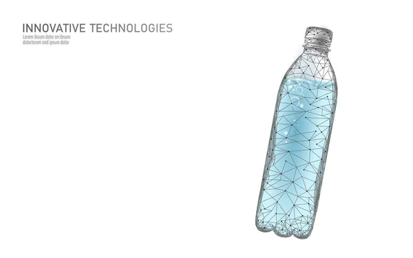 3Dウォーターボトル多角形のバナー。アクア液体パッケージ。プラスチック透明飲料完全な飲料きれいな天然のアルテーゼ飲料水。低ポリホワイトモダンなデザインベクトルイラスト — ストックベクタ