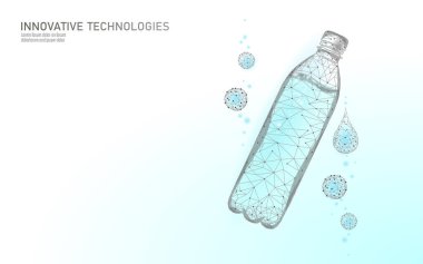 3D su şişesi çokgen pankart. Aqua sıvı paketi. Plastik şeffaf içecekler temiz doğal artezyen içme suyu. Düşük polyester beyaz modern tasarım vektörü çizimi