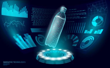 Su şişesi kalitesinde test mühendisliği konsepti. Laboratuvar kontrol araştırma analizi veri göstergesi grafiği. Hud kimyası temiz su tıbbi deney vektör çizimi
