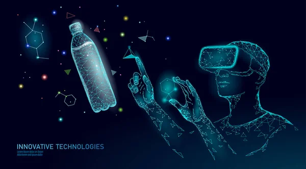 Prueba de calidad de botella de agua concepto de ingeniería científica. Análisis de investigación de control de laboratorio tecnología de innovación baja polivinílico. Realidad virtual química agua limpia experimento médico vector ilustración — Vector de stock