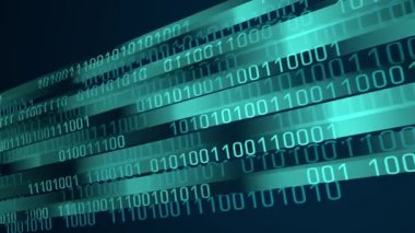 İkili veri akışı. Sayılar teknoloji programlama. Siber uzay dijital hattı büyük veriler. Modern mavi parlayan video animasyonu