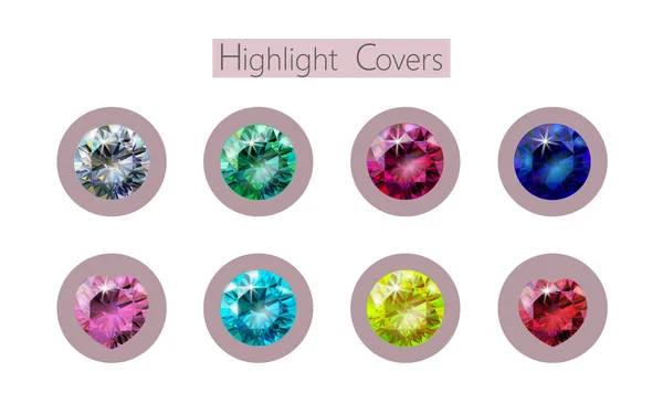 3D realistische romantische smaragd saffier diamanten juweel social media cover. Hoogtepunten verhalen template. Valentijnsdag gloeiende edelsteen robijn concept vector illustratie — Stockvector