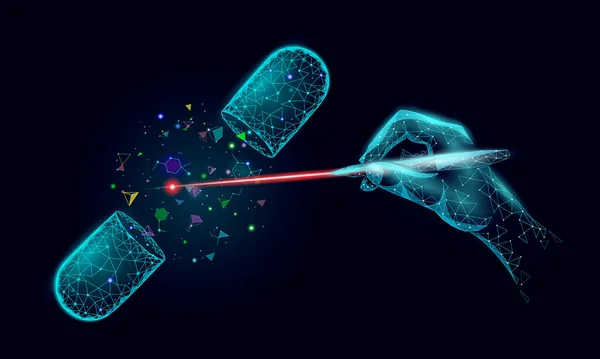 Wissenschaft Biologie grug modifizierendes Konzept. Laseroperation Virtual-Reality-Forschung Apotheke. Futuristische Medizin Forschung Gentherapie Gesundheitsanalyse Vektor Illustration — Stockvektor