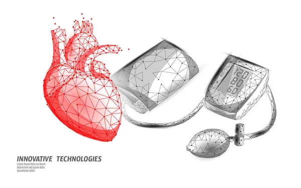 3D lage poly elektronische medische tonometer voor het meten van de bloeddruk. Medische gezondheidszorg check-up analyse. Controle van de vectorillustratie van het testgeneesmiddel — Stockvector