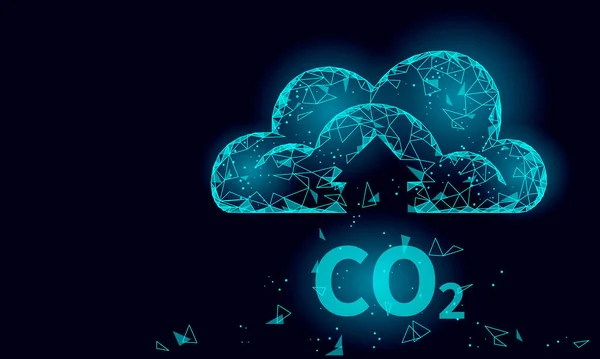Szén-dioxid CO2 ökológia probléma öko-koncepció. Megújuló szerves gáz 3D renderelés. Tudomány Bioüzemanyag-kémia Biotechnológia Poligonális éghajlati üvegházhatás technológia vektor illusztráció — Stock Vector