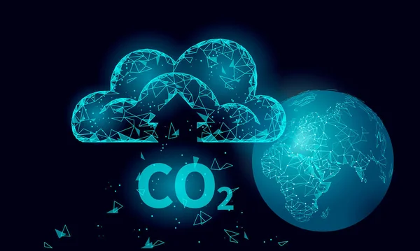 Szén-dioxid CO2 ökológia probléma öko-koncepció. Megújuló szerves gáz 3D renderelés. Tudomány Bioüzemanyag-kémia Biotechnológia Poligonális éghajlati üvegházhatás technológia vektor illusztráció — Stock Vector