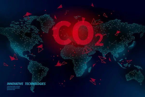 Dióxido de carbono en el mapa Problema ecológico de CO2 Concepto ecológico. Renderizado 3D orgánico renovable. Ciencia biocombustible química biotecnología poligonal clima efecto invernadero tecnología vector ilustración — Vector de stock