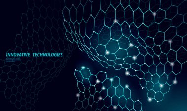 3D nanoteknololy grafen doku siber uzay. Nano fiber kimyasal modern malzeme tasarımı. Atom molekülü makro yapı katmanı süperiletken geliştirme vektörü çizimi