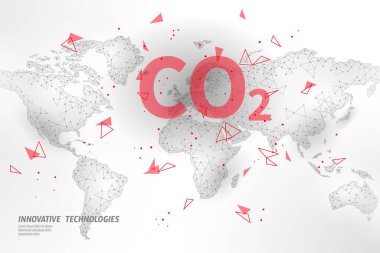 Haritadaki karbondioksit CO2 ekolojik sorun ekolojik kavramı. Yenilenebilir organik 3D görüntüleme. Biyo-yakıt kimya biyoteknoloji çokgen iklim sera etkisi teknoloji vektör çizimi