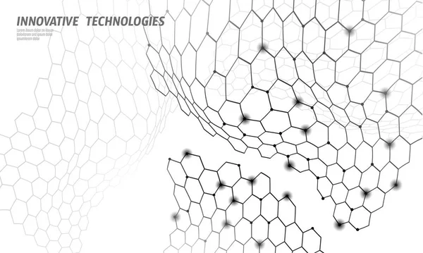 Struttura del grafene nanotecnologico 3D cyberspazio. Nano fibra chimica design del materiale moderno. Illustrazione vettoriale dello sviluppo del superconduttore dello strato della macrostruttura della molecola atomica — Vettoriale Stock