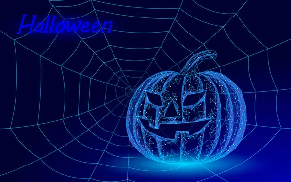 Halloween calabaza 3D Jack murciélagos y araña. Fiesta de vacaciones friki volante de miedo. Diseño de triángulo de polígono geométrico poli bajo. Halloween espeluznante tarjeta espeluznante plantilla vector ilustración — Archivo Imágenes Vectoriales